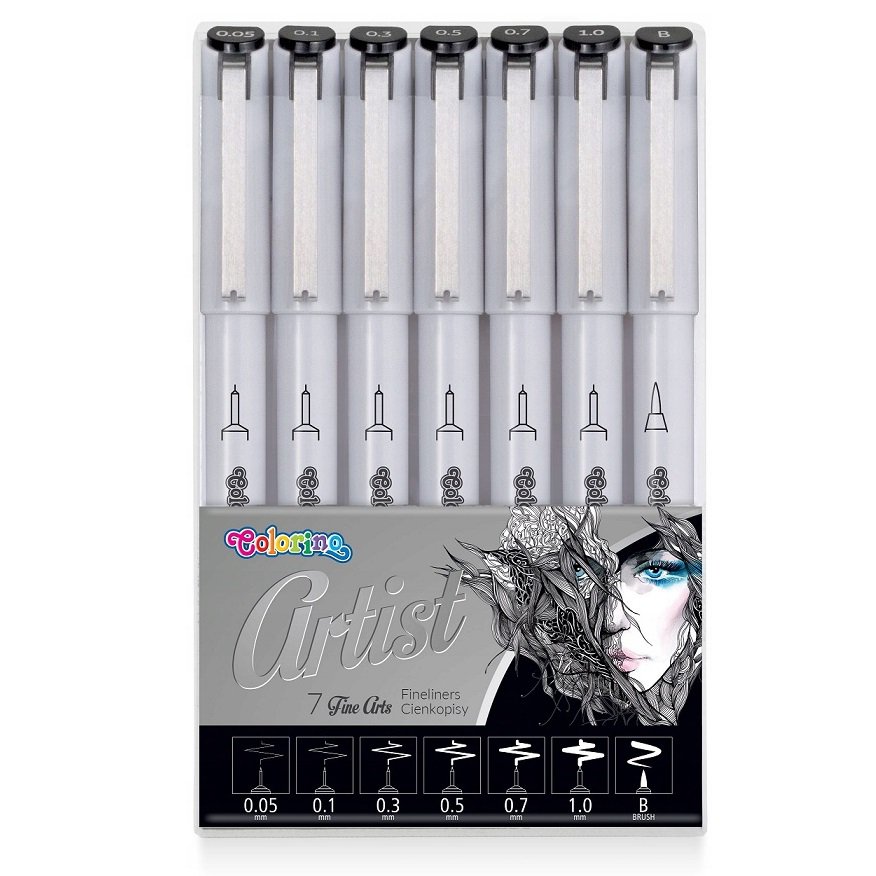 Cienkopisy do szkicowania Fineliners, czarne, 7 końcówek