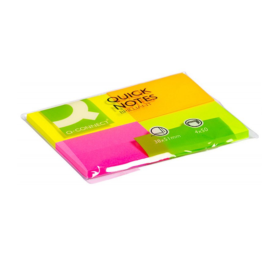 Bloczek samop. Q-CONNECT Brilliant, notes, 38x51mm, 4x50 kart., neonowe