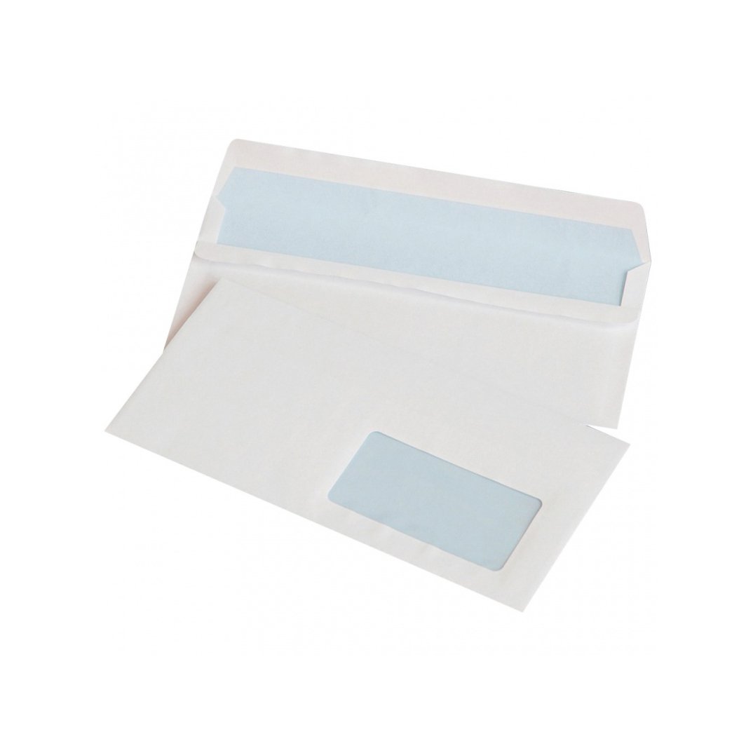 Koperty samoklejące OFFICE PRODUCTS, SK, DL, 110x220mm, 75gsm, 1000szt., z okienkiem prawym 45x90mm, białe