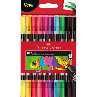 Flamastry dwustronne, 10 kolorów neonowych, Faber-Castell