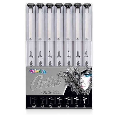 Cienkopisy do szkicowania Fineliners, czarne, 7 końcówek Cienkopisy do szkicowania Fineliners, czarne, 7 końcówek