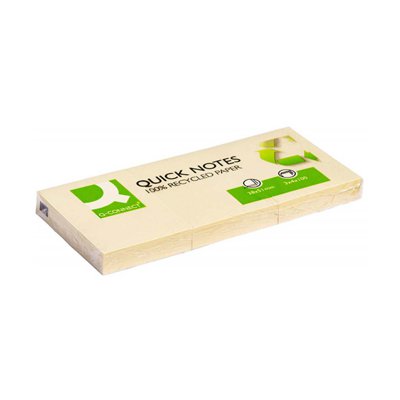 Bloczek samoprzylepny Q-CONNECT 100% Recycled, 38x51mm, 3x100 kart., żółty