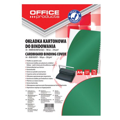 Okładki do bindowania OFFICE PRODUCTS, karton, A4, 250gsm, błyszczące, 100szt., zielone