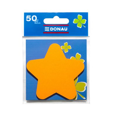 Bloczek samoprzylepny DONAU, 1x50 kart., gwiazdka, zawieszka, pomarańczowy