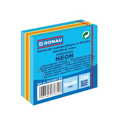 Mini kostka samoprzylepna DONAU, 50x50mm, 1x250 kart., neon-pastel, mix niebieski