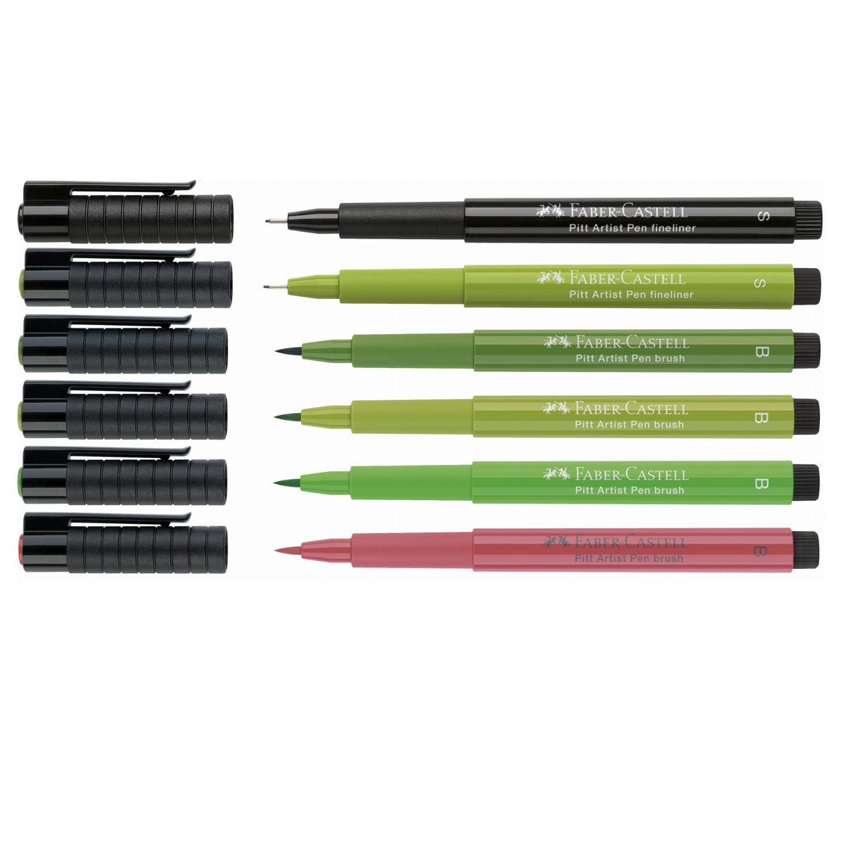 Faber Castell, Pitt Artist Pen Hand Lettering, odcienie zielone, 6 szt.