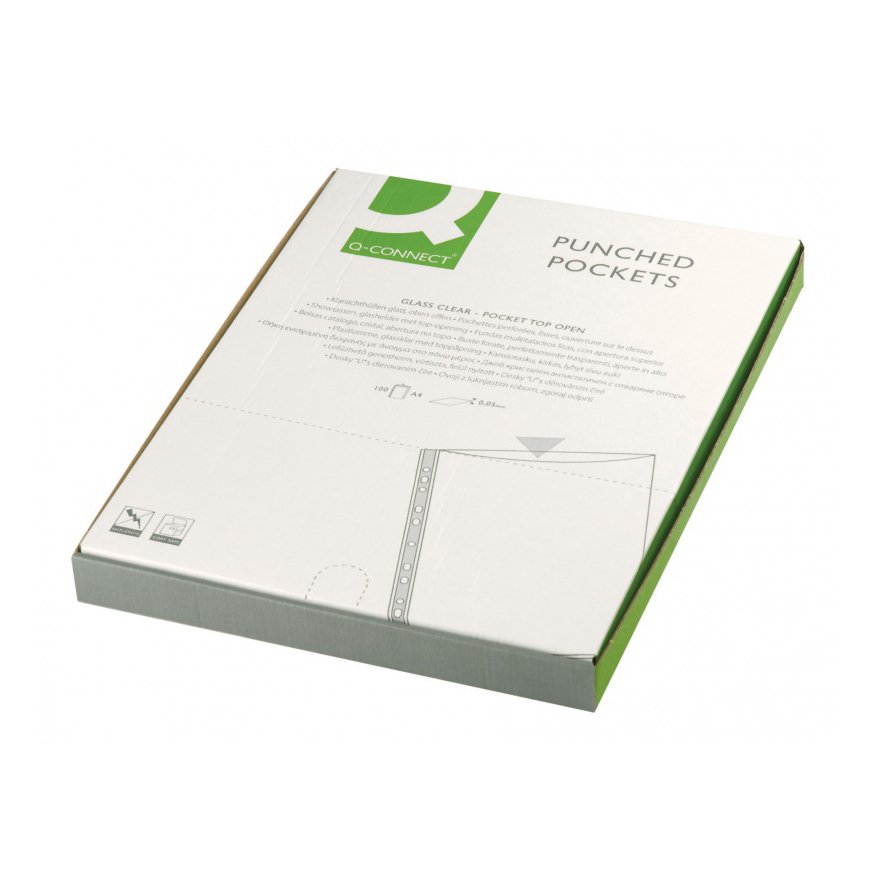 Koszulki na dokumenty Q-CONNECT, PP, A4, krystal., 50mikr., 100szt., w pudełku, transparentna