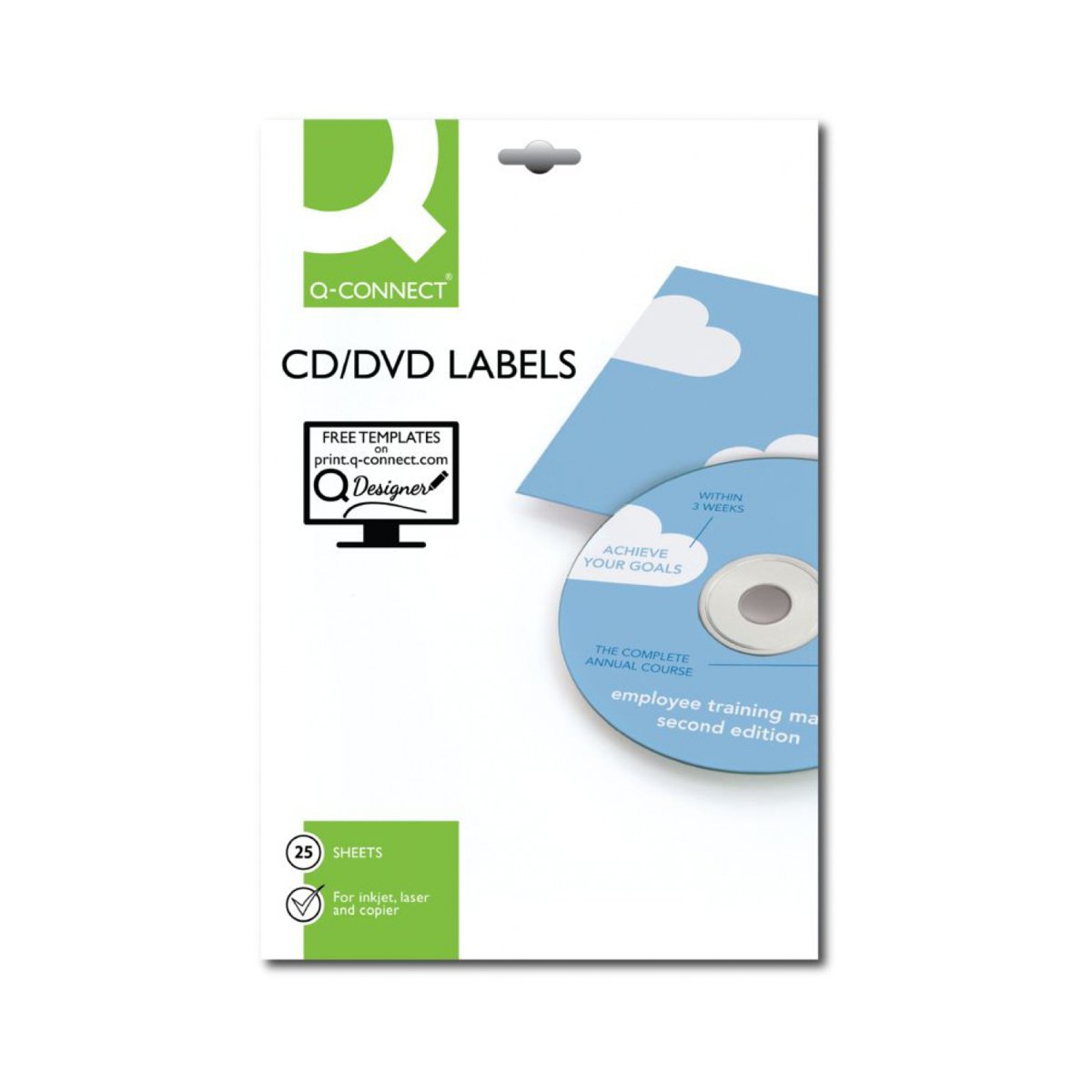 Etykiety na płyty CD/DVD Q-CONNECT, średnica 117mm, okrągłe, białe