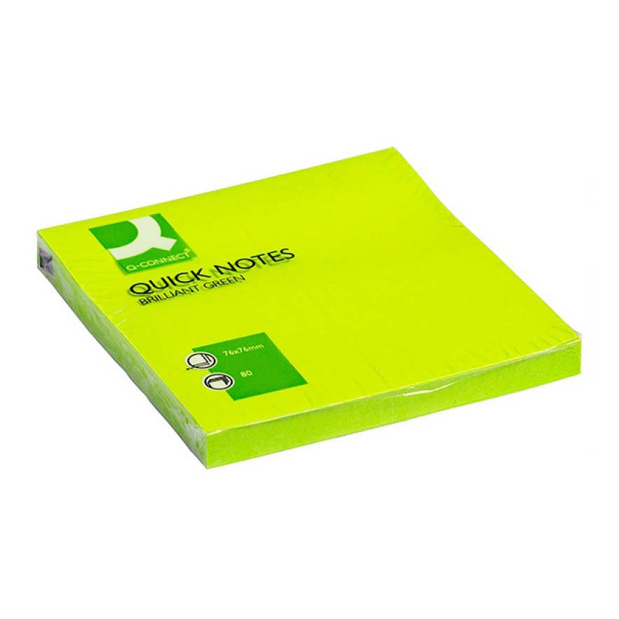 Bloczek samoprzylepny Q-CONNECT Brilliant, 76x76mm, 1x80 kart., zielony