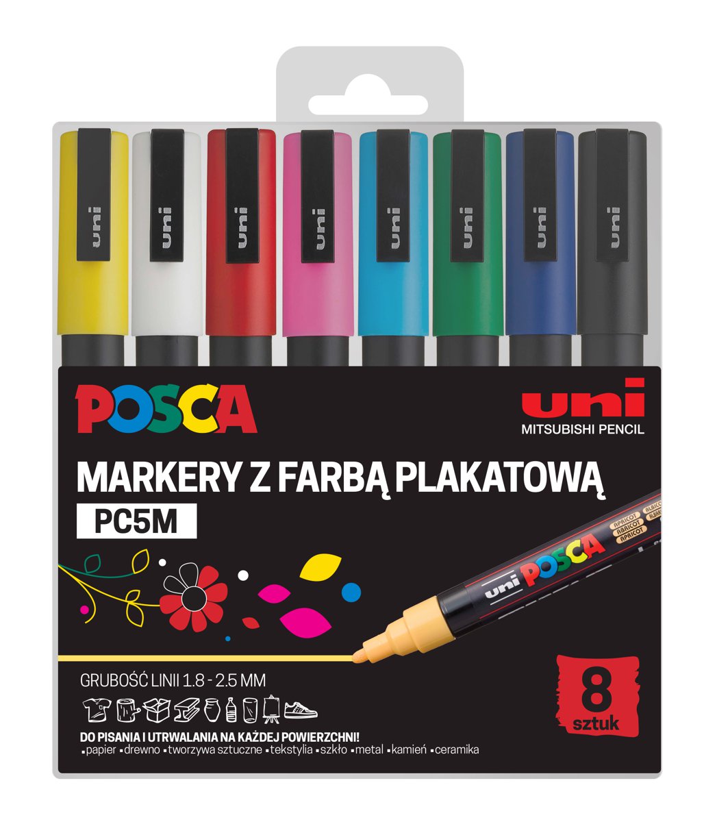 ZESTAW MARKERY POSCA PC-5M 8 sztuk w etui 