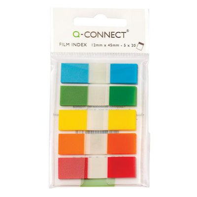  	Zakładki indeksujące Q-CONNECT, PP, 12x45mm, 100 kart., zawieszka, mix kolorów