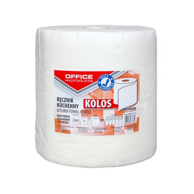 Ręczniki kuchenne celulozowe OFFICE PRODUCTS Kolos, 2-warstwowe, 500 listków, 100m, białe