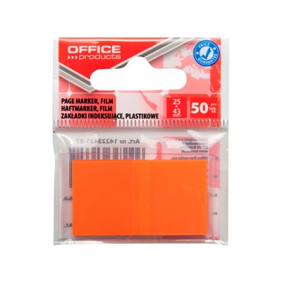 Zakładki indeksujące OFFICE PRODUCTS, PP, 25x43mm, 1x50 kart., zawieszka, pomarańczowe