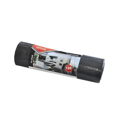 Worki na śmieci domowe z taśmą OFFICE PRODUCTS, super mocne (LDPE), 120l, 10szt., czarne