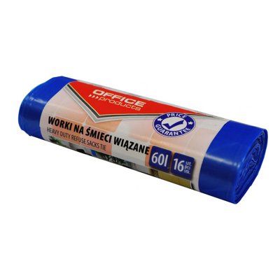 Worki na śmieci wiązane OFFICE PRODUCTS, premium (LDHD), 60L, 16szt., niebieskie