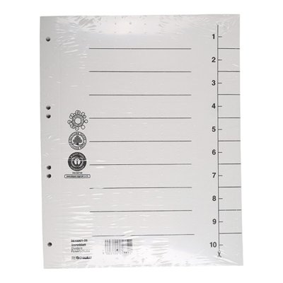 Przekładka DONAU, karton, A4, 235x300mm, 1-10, 1 karta, biała