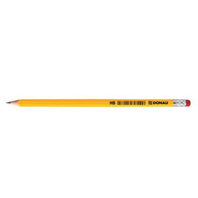 Ołówek drewniany z gumką DONAU, HB, lakierowany, żółty