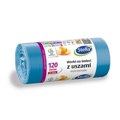 Worki na śmieci STELLA, z uszami, 120 l, 20 szt., niebieskie, niebieski