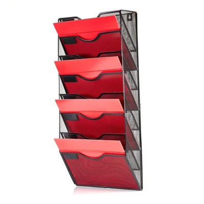 Eleganckie półki na dokumenty, metalowy naścienny organizer 8 półek, czarny